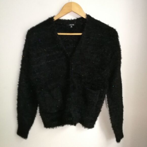 𝅺JOE'S Winter Black V Neck Fuzzy Cropped Warm Cardigan Size Medium NWT - Picture 2 of 15
